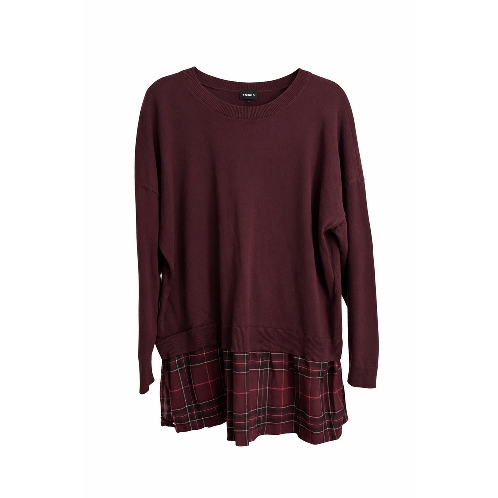 Torrid Maroon Plaid Hem Sweater Size 2 18-20 Dark Academia Grunge Preppy